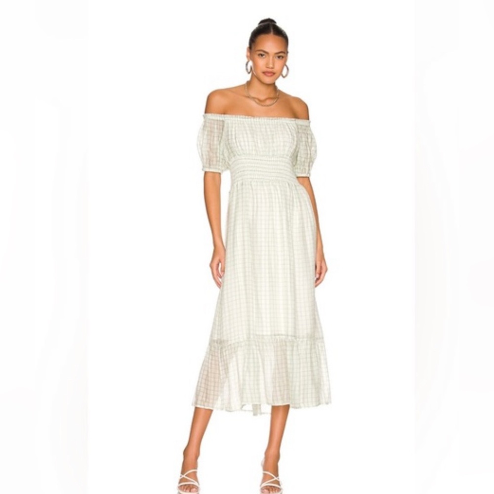 MINKPINK Women’s Light Green Check Oxley Midi Dress - Picture 2 of 12